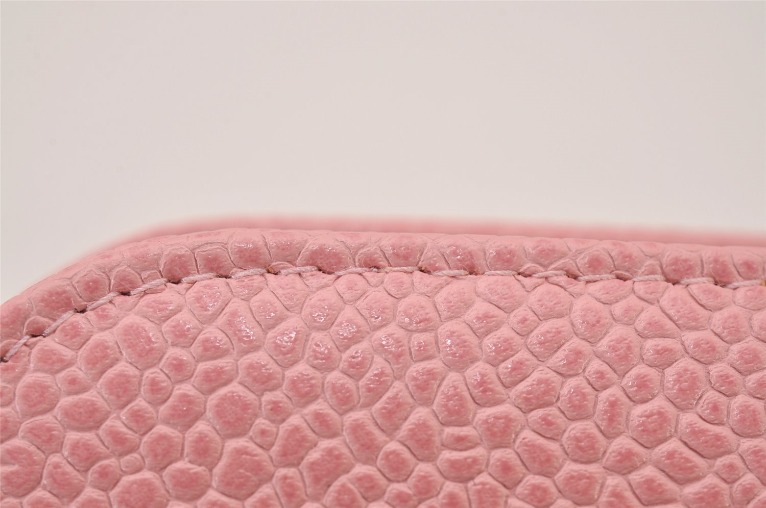 Authentic CHANEL Caviar Skin CC Logo Cosmetic Pouch Purse Pink Junk 7854I