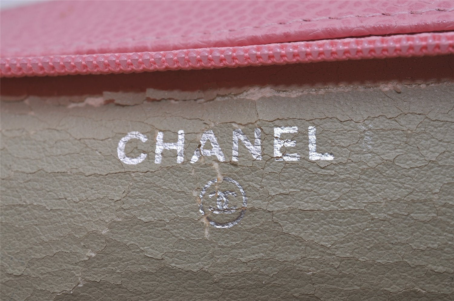 Authentic CHANEL Caviar Skin CC Logo Cosmetic Pouch Purse Pink Junk 7854I