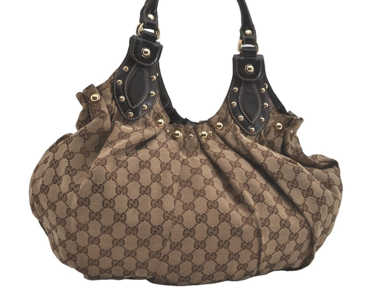 Authentic GUCCI Vintage Shoulder Tote Bag GG Canvas Leather 203624 Brown 7857I