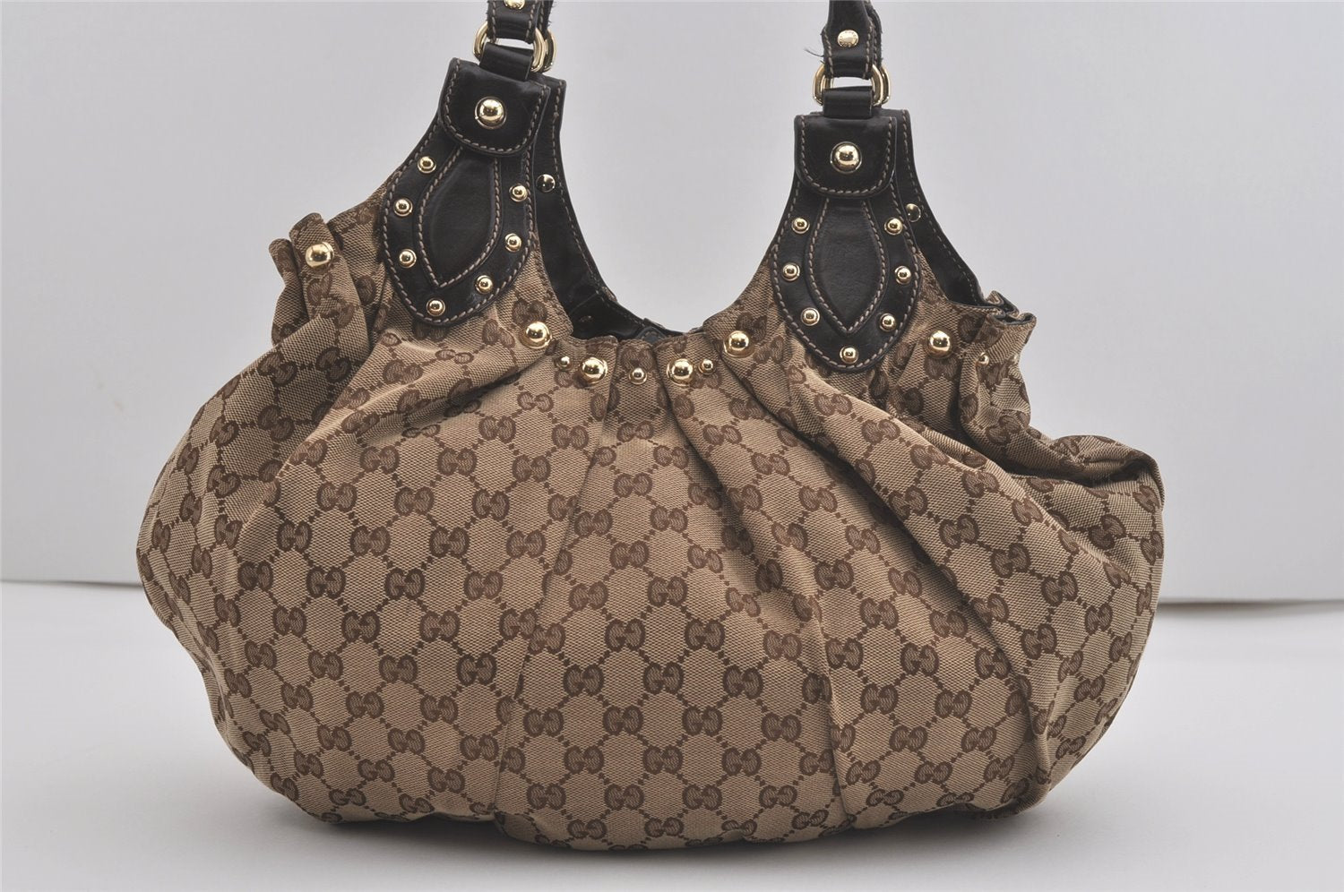 Authentic GUCCI Vintage Shoulder Tote Bag GG Canvas Leather 203624 Brown 7857I