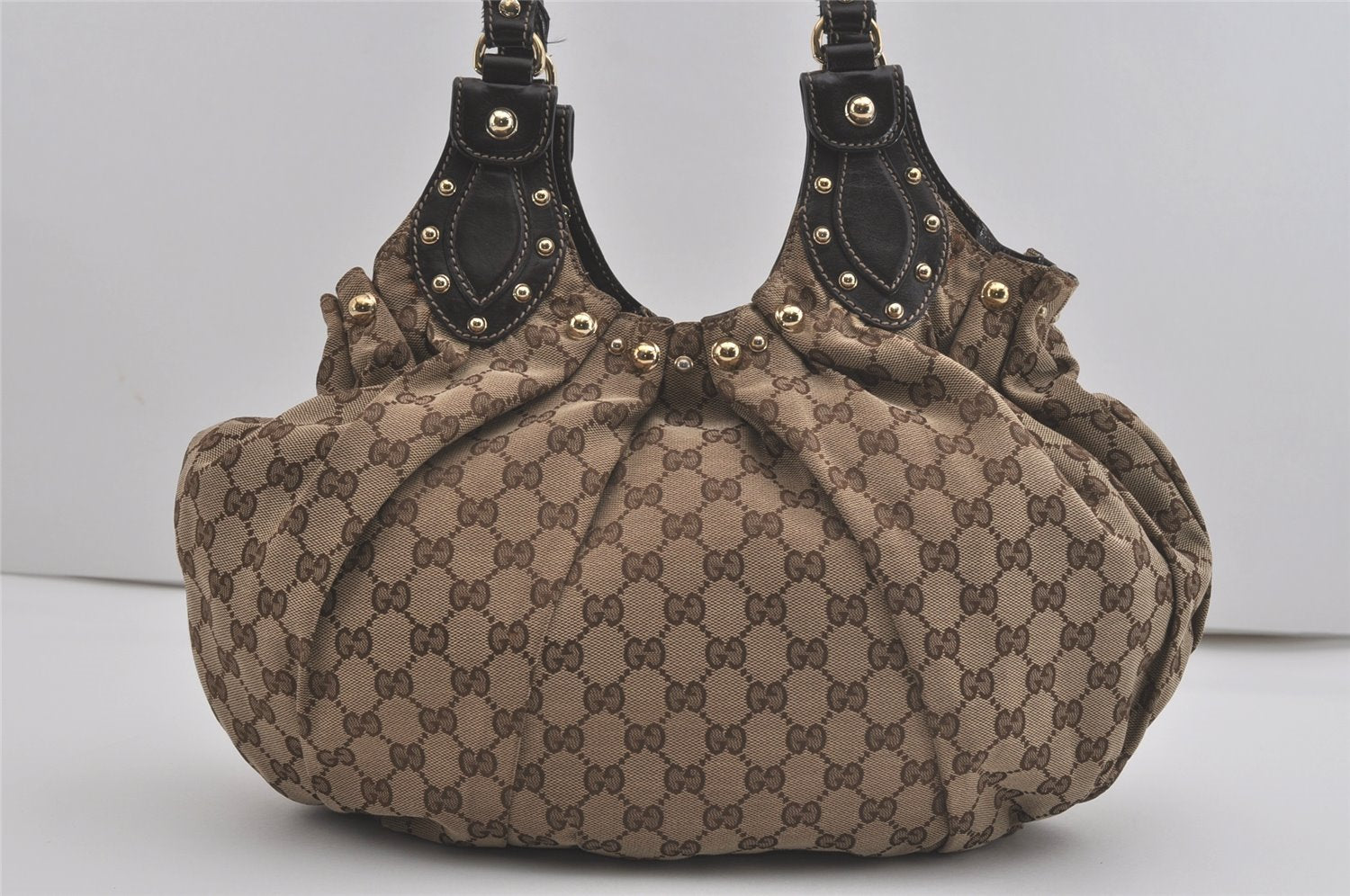 Authentic GUCCI Vintage Shoulder Tote Bag GG Canvas Leather 203624 Brown 7857I