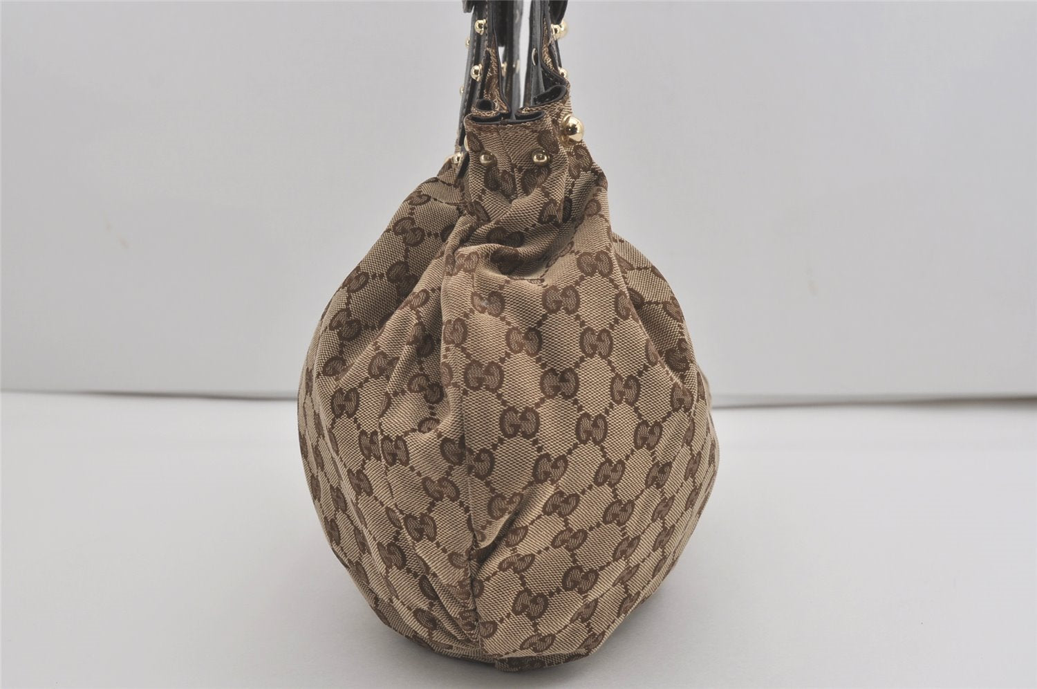 Authentic GUCCI Vintage Shoulder Tote Bag GG Canvas Leather 203624 Brown 7857I