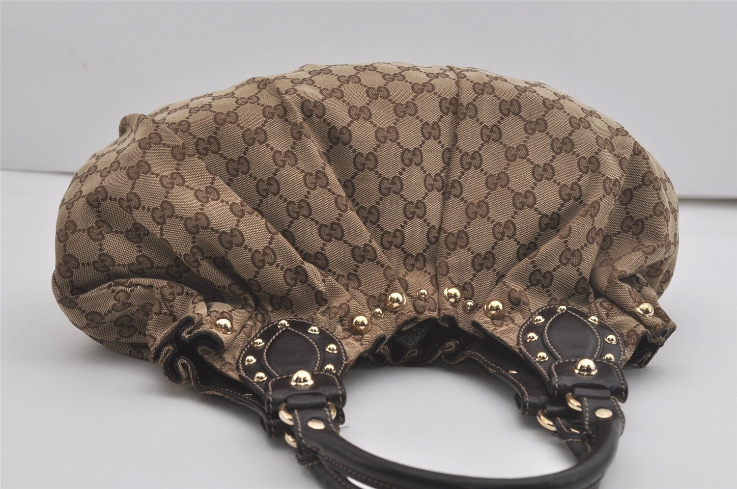 Authentic GUCCI Vintage Shoulder Tote Bag GG Canvas Leather 203624 Brown 7857I