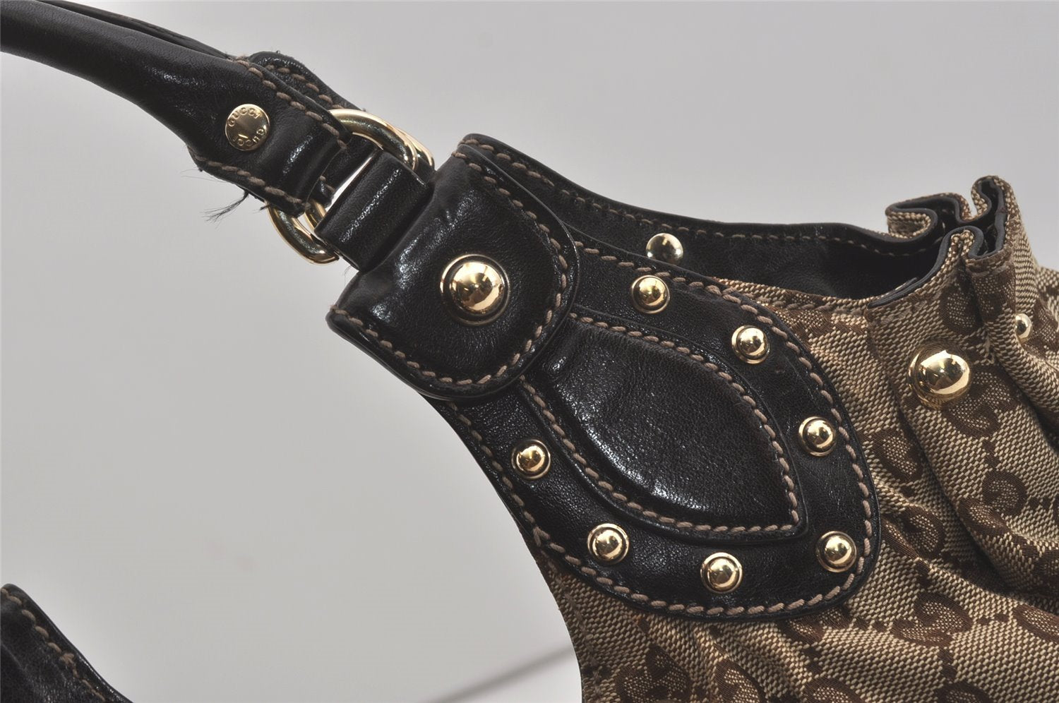 Authentic GUCCI Vintage Shoulder Tote Bag GG Canvas Leather 203624 Brown 7857I