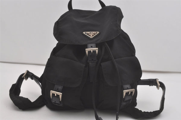 Authentic PRADA Vintage Nylon Tessuto Leather Backpack Black 7861I