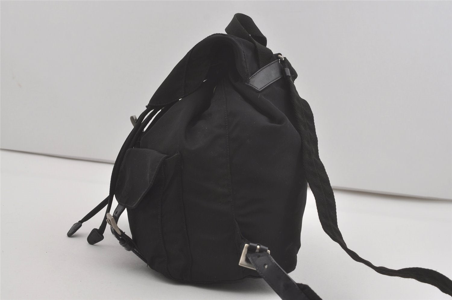 Authentic PRADA Vintage Nylon Tessuto Leather Backpack Black 7861I