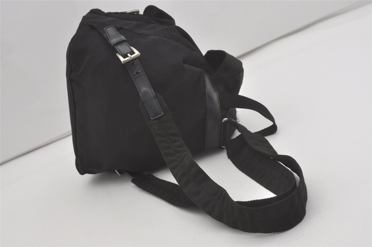 Authentic PRADA Vintage Nylon Tessuto Leather Backpack Black 7861I