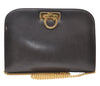 Authentic Salvatore Ferragamo Gancini Leather Chain Shoulder Bag Brown 7862I