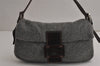 Authentic FENDI Mamma Baguette Shoulder Hand Bag Purse Knit Leather Gray 7863J