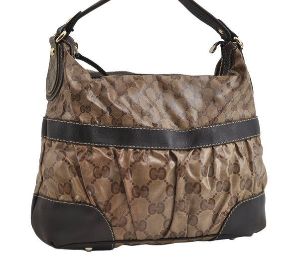 Authentic GUCCI GG Crystal Shoulder Tote Bag PVC Leather 223965 Brown 7864I