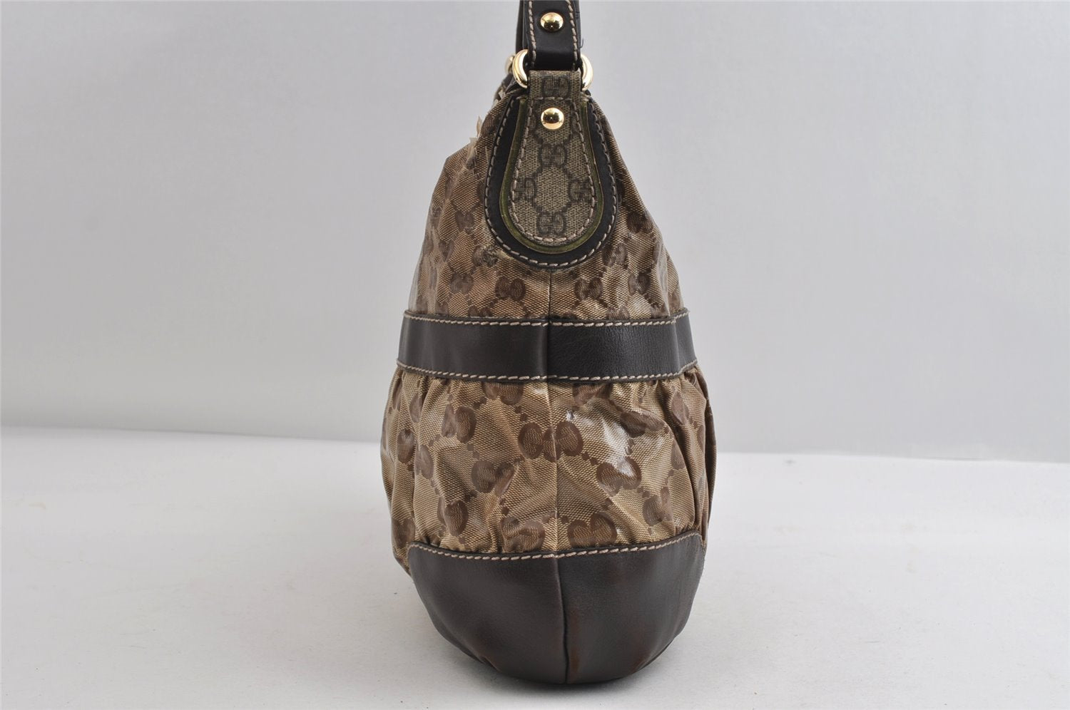 Authentic GUCCI GG Crystal Shoulder Tote Bag PVC Leather 223965 Brown 7864I