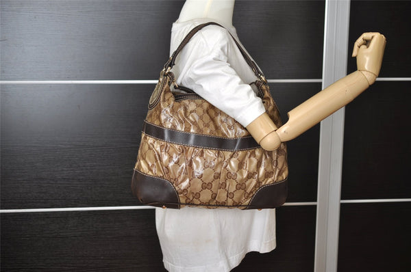 Authentic GUCCI GG Crystal Shoulder Tote Bag PVC Leather 223965 Brown 7864I
