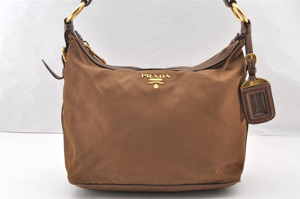 Authentic PRADA Vintage Nylon Tessuto Leather Shoulder Bag Purse Brown 7866I