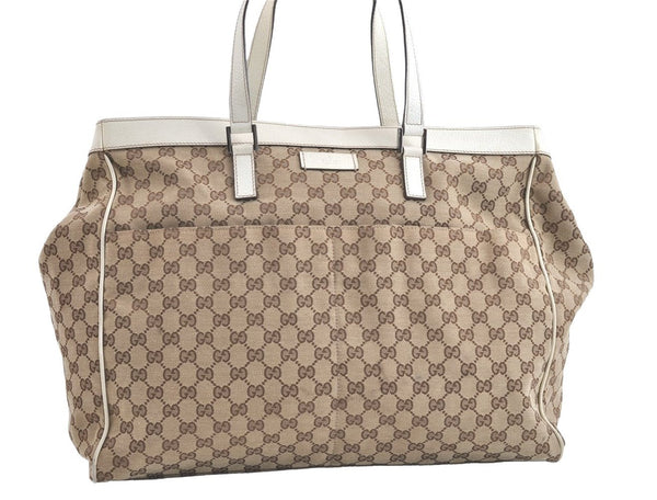 Authentic GUCCI Vintage Shoulder Tote Bag GG Canvas Leather 153213 Brown 7866J