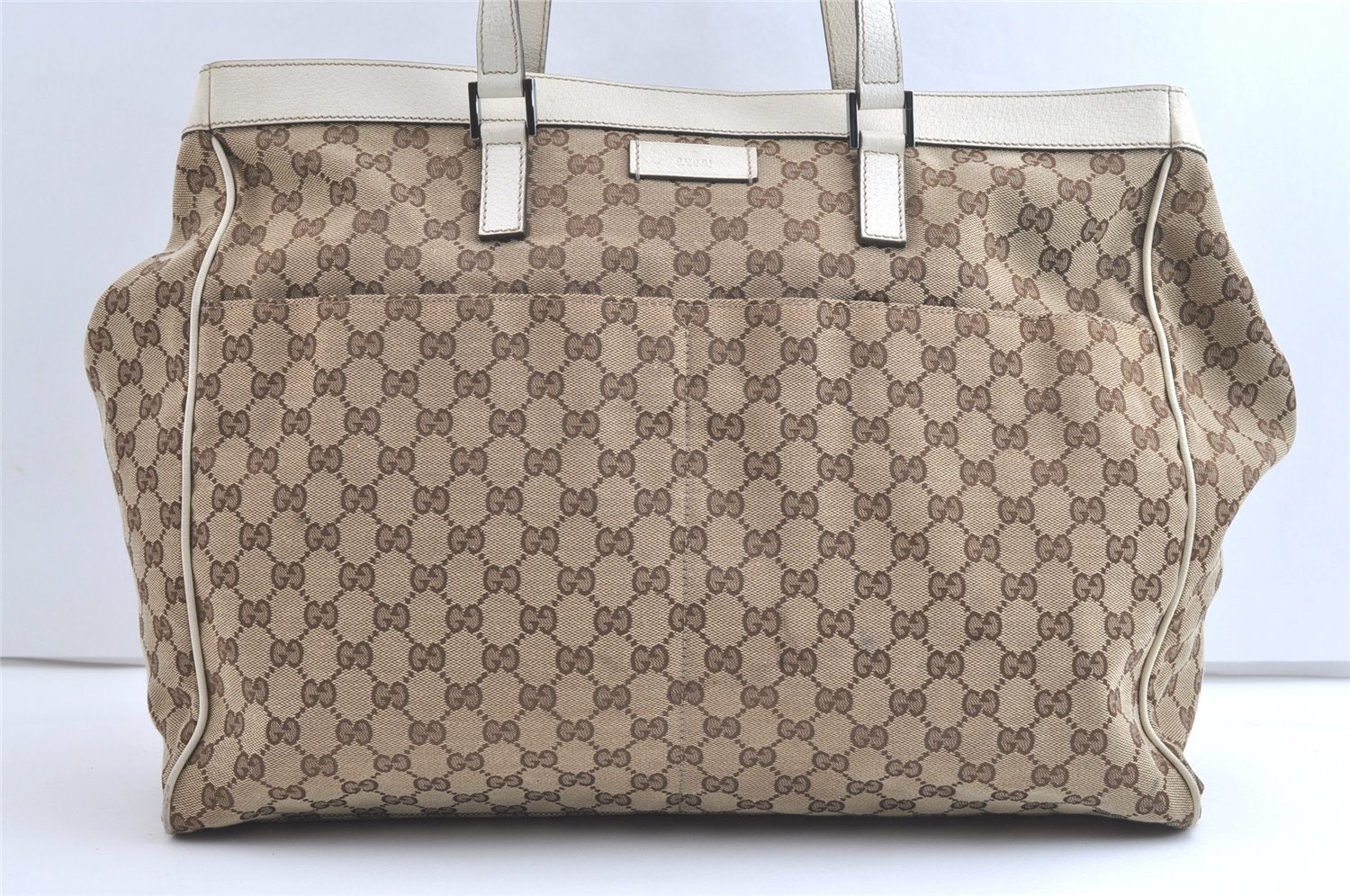 Authentic GUCCI Vintage Shoulder Tote Bag GG Canvas Leather 153213 Brown 7866J