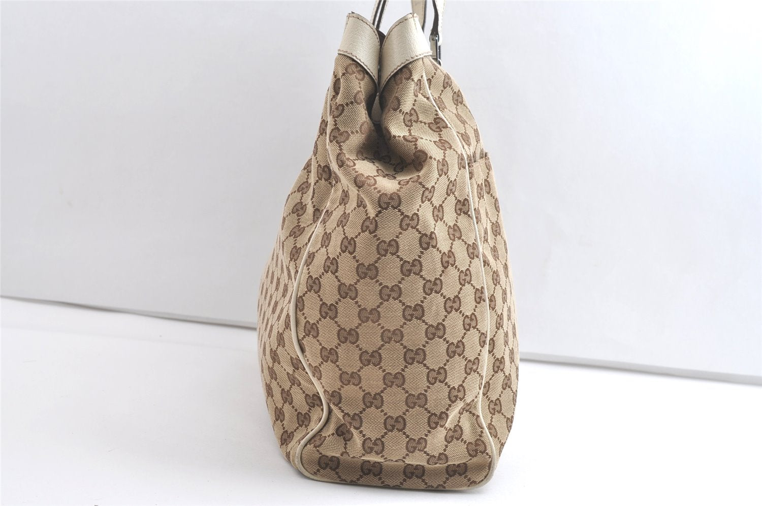 Authentic GUCCI Vintage Shoulder Tote Bag GG Canvas Leather 153213 Brown 7866J