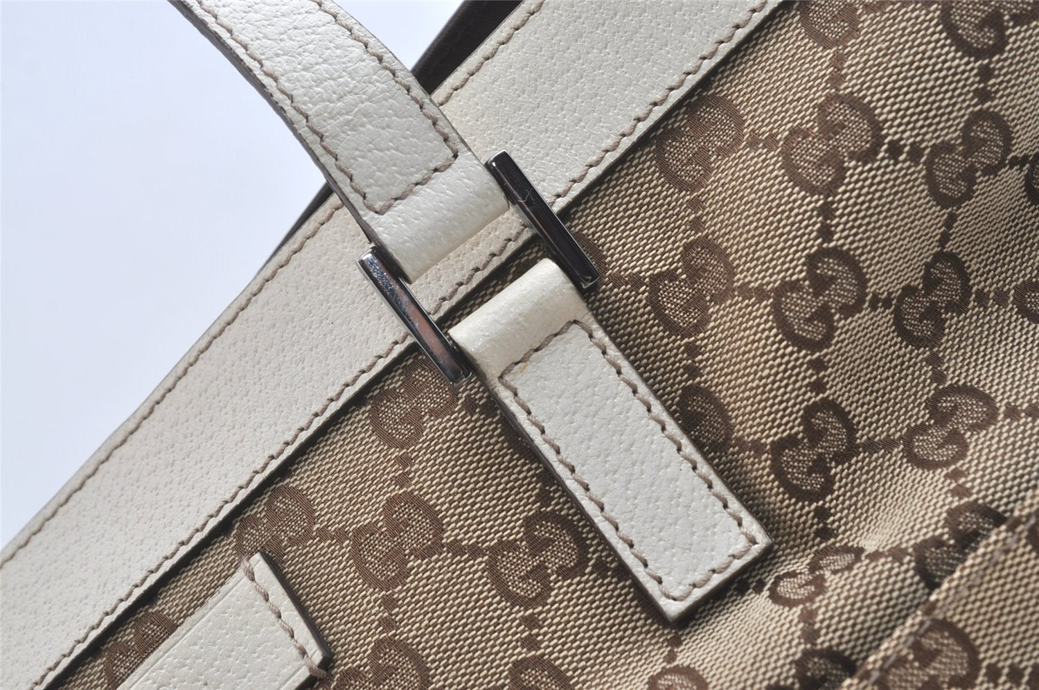 Authentic GUCCI Vintage Shoulder Tote Bag GG Canvas Leather 153213 Brown 7866J