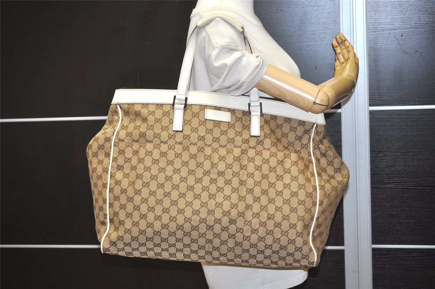 Authentic GUCCI Vintage Shoulder Tote Bag GG Canvas Leather 153213 Brown 7866J