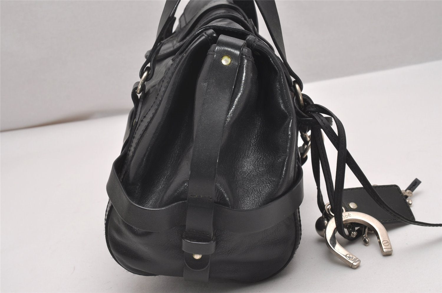 Authentic Chloe Kerala Vintage Tote Hand Bag Leather Black 7867I