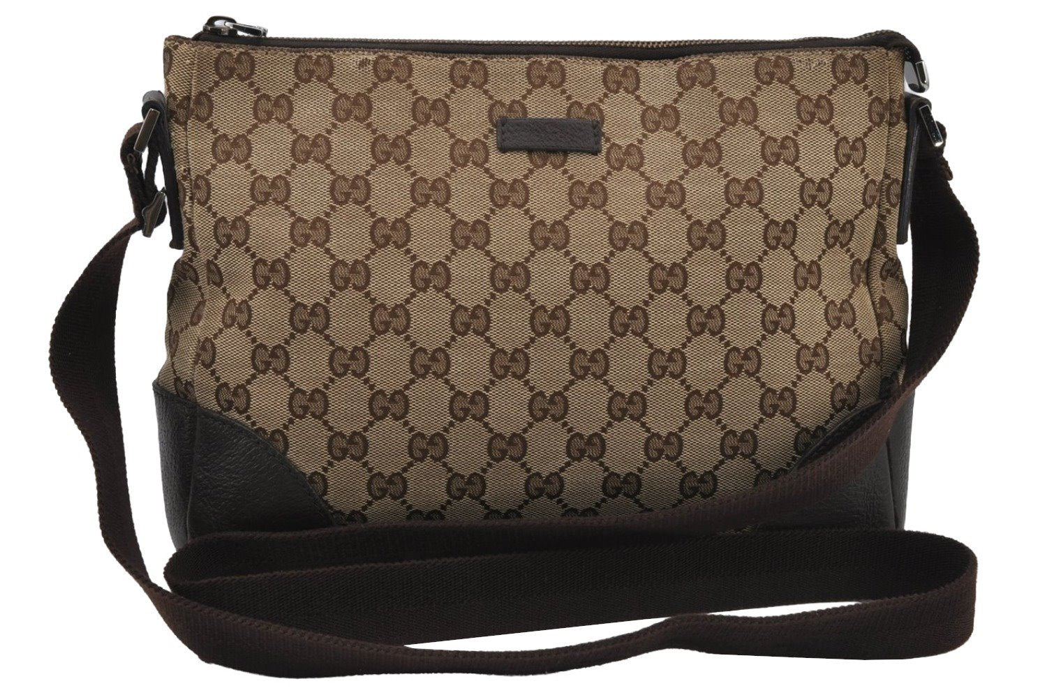 Authentic GUCCI Shoulder Cross Body Bag GG Canvas Leather 114273 Brown 7867J