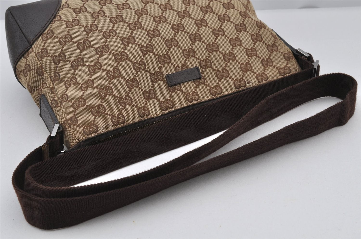 Authentic GUCCI Shoulder Cross Body Bag GG Canvas Leather 114273 Brown 7867J
