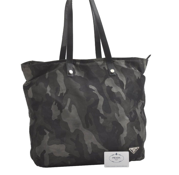 Authentic PRADA Tessuto Camoufl Nylon Leather Tote Bag VA0883 Gray 7868J