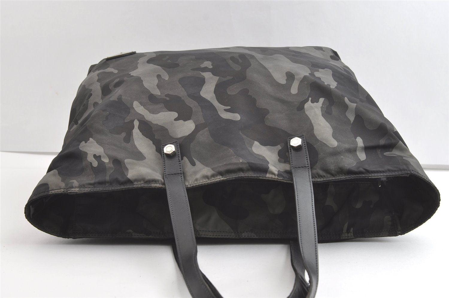 Authentic PRADA Tessuto Camoufl Nylon Leather Tote Bag VA0883 Gray 7868J