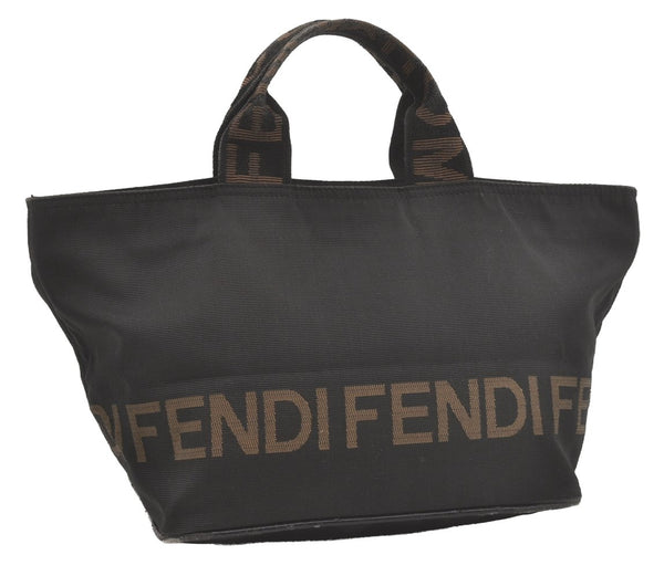 Authentic FENDI Vintage Hand Tote Bag Purse Nylon Leather Black 7869I