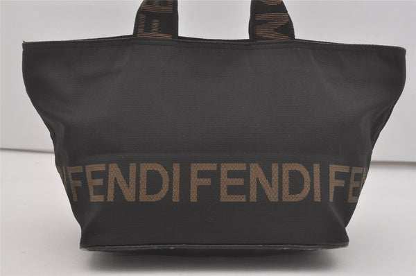 Authentic FENDI Vintage Hand Tote Bag Purse Nylon Leather Black 7869I