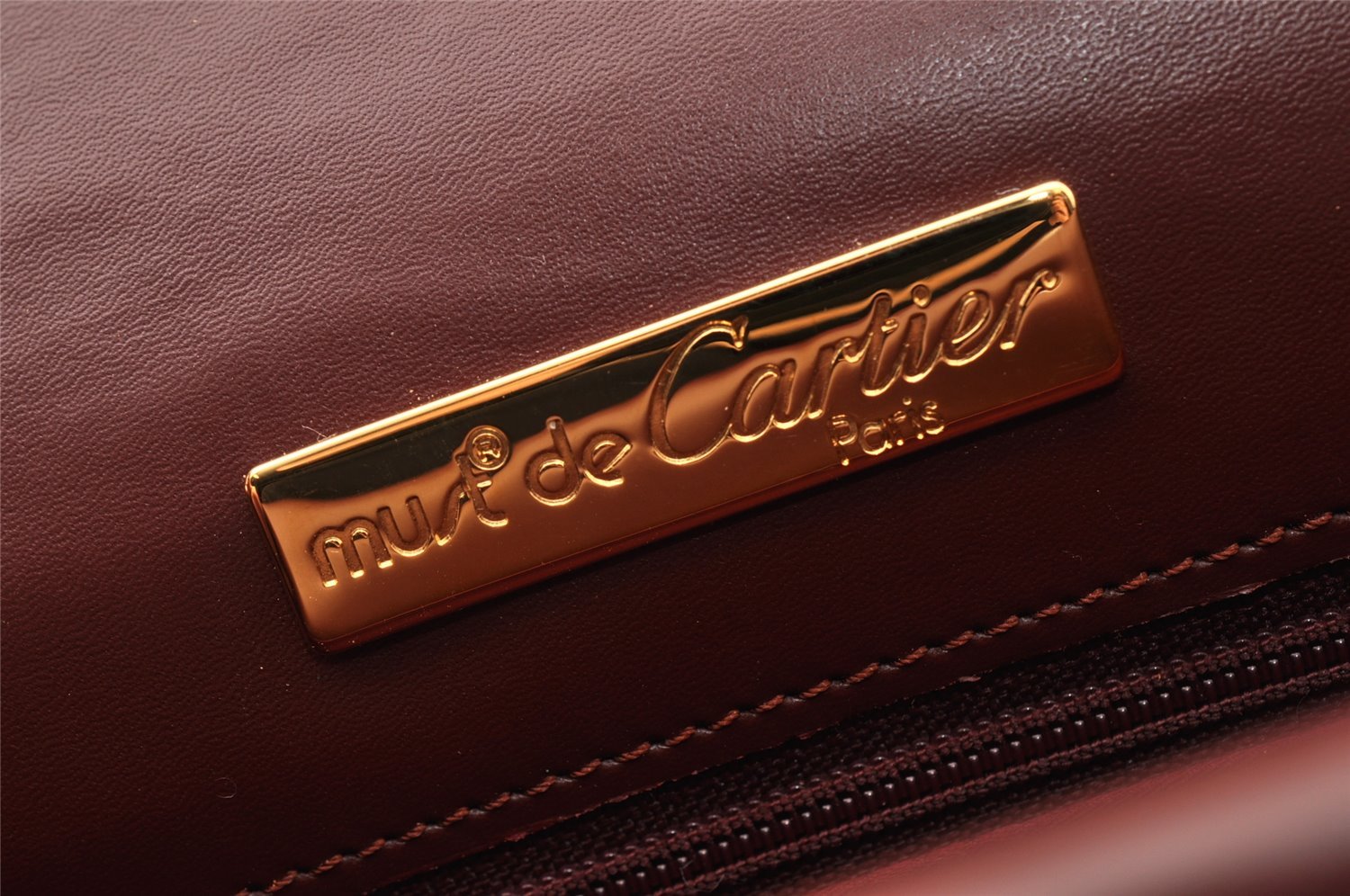 Authentic Cartier Must de Cartier Leather Shoulder Cross Bag Bordeaux Red 7870I