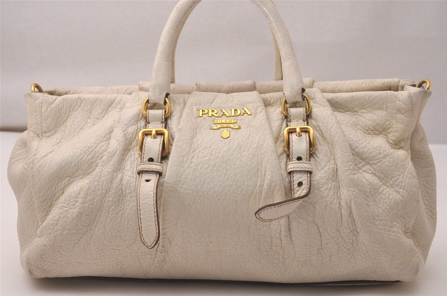 Authentic PRADA Leather Nappa 2Way Shoulder Hand Bag Purse BN1602 White 7873J