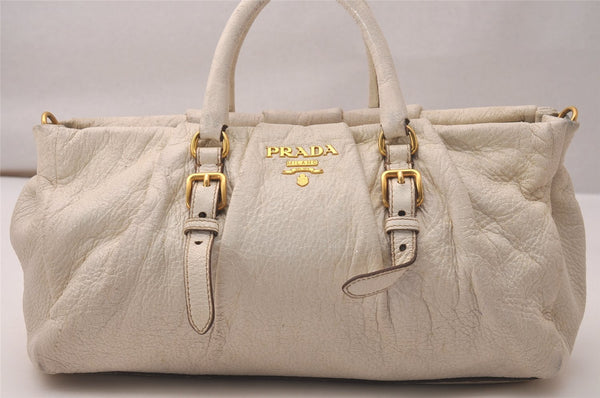 Authentic PRADA Leather Nappa 2Way Shoulder Hand Bag Purse BN1602 White 7873J