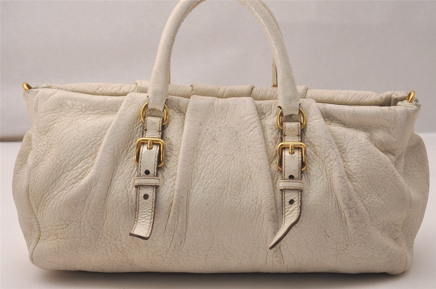 Authentic PRADA Leather Nappa 2Way Shoulder Hand Bag Purse BN1602 White 7873J