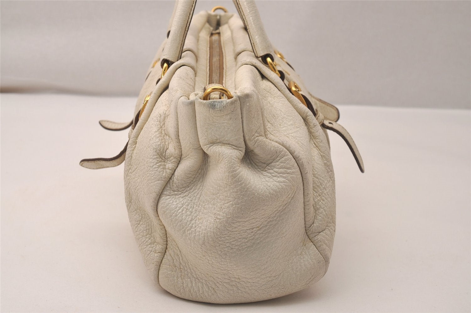 Authentic PRADA Leather Nappa 2Way Shoulder Hand Bag Purse BN1602 White 7873J