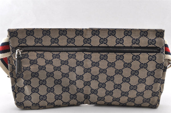 Authentic GUCCI Sherry Line Waist Body Bag GG Canvas Leather 28566 Navy 7874I