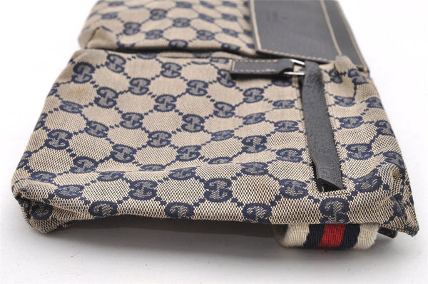 Authentic GUCCI Sherry Line Waist Body Bag GG Canvas Leather 28566 Navy 7874I