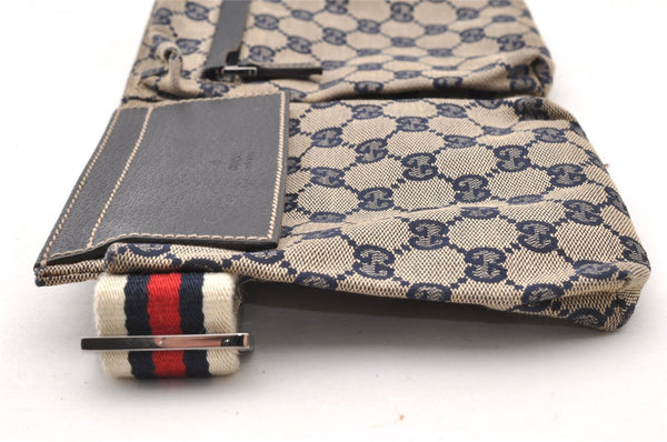 Authentic GUCCI Sherry Line Waist Body Bag GG Canvas Leather 28566 Navy 7874I