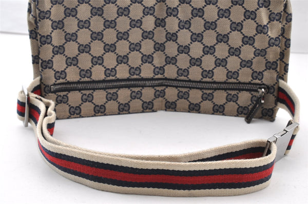 Authentic GUCCI Sherry Line Waist Body Bag GG Canvas Leather 28566 Navy 7874I