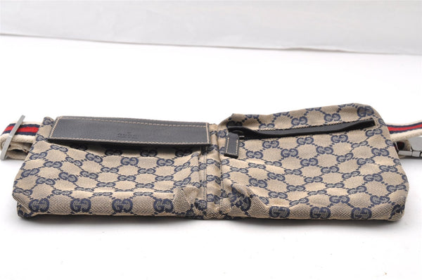Authentic GUCCI Sherry Line Waist Body Bag GG Canvas Leather 28566 Navy 7874I