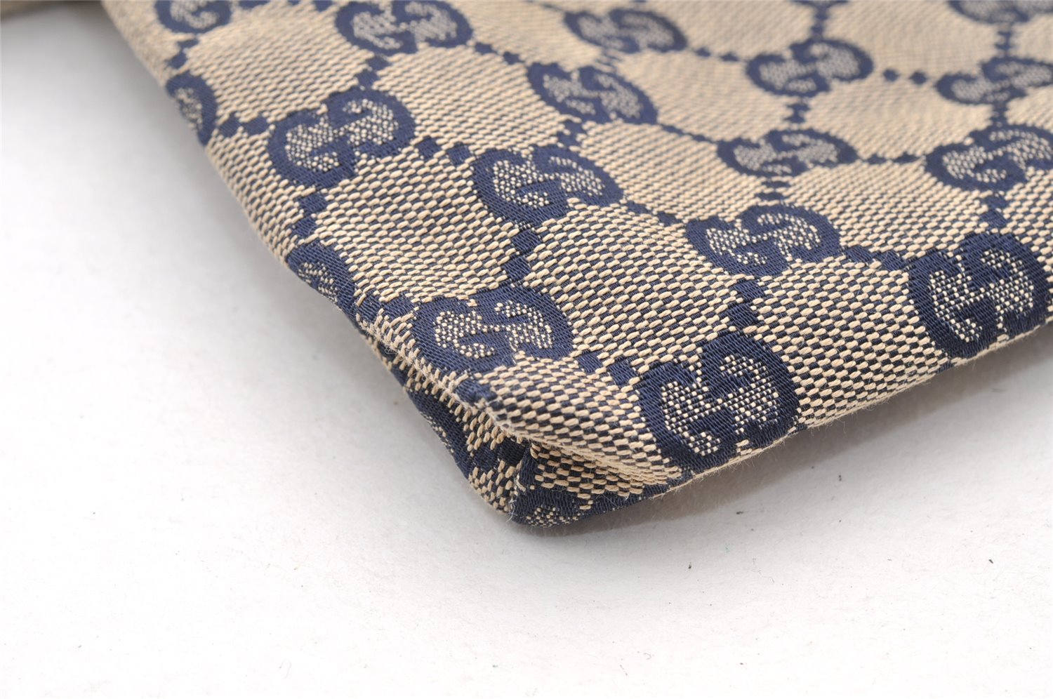 Authentic GUCCI Sherry Line Waist Body Bag GG Canvas Leather 28566 Navy 7874I