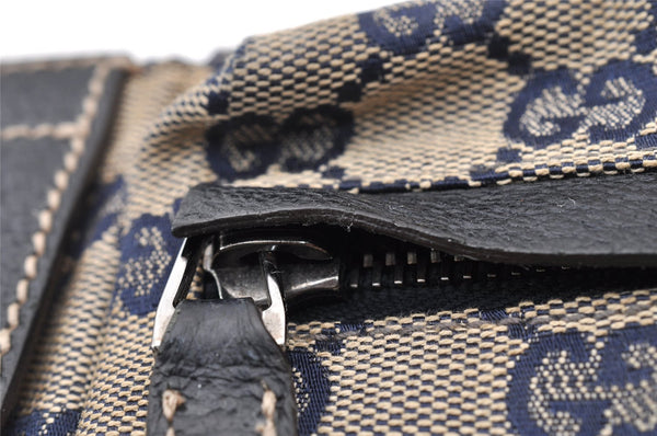 Authentic GUCCI Sherry Line Waist Body Bag GG Canvas Leather 28566 Navy 7874I