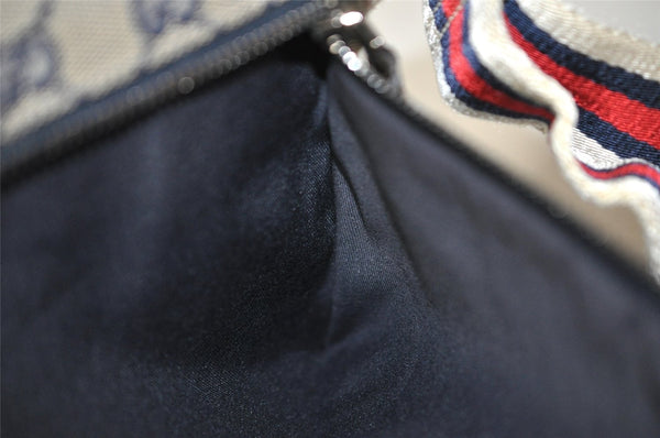 Authentic GUCCI Sherry Line Waist Body Bag GG Canvas Leather 28566 Navy 7874I