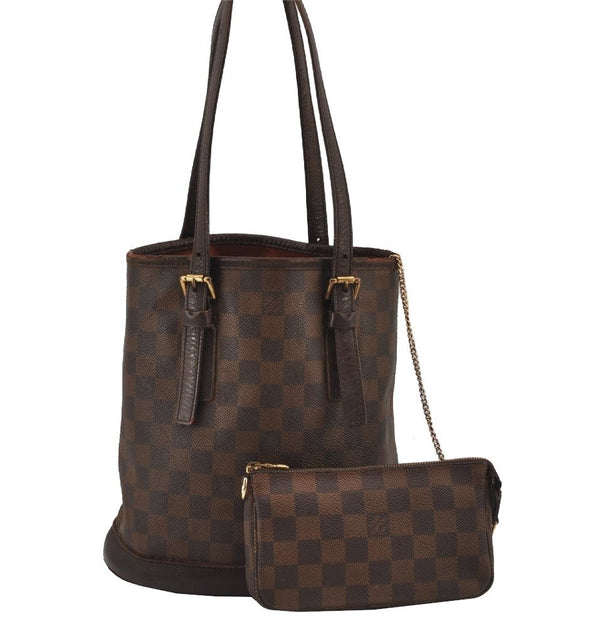 Authentic Louis Vuitton Damier Marais Bucket Shoulder Tote Bag N42240 LV 7874J