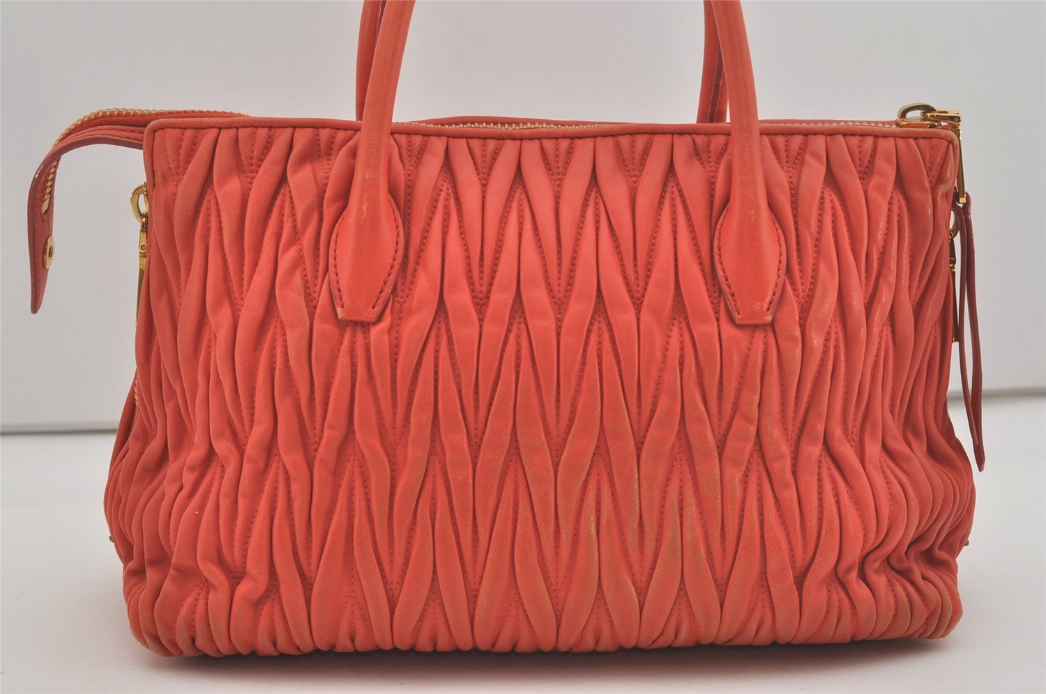 Authentic MIU MIU Matelasse Leather 2Way Shoulder Hand Tote Bag Orange 7878I