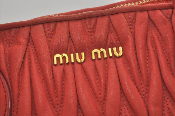 Authentic MIU MIU Matelasse Leather 2Way Shoulder Hand Tote Bag Orange 7878I