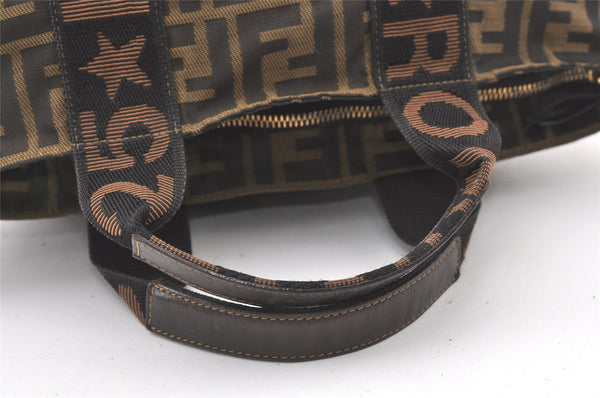 Authentic FENDI Vintage Zucca Tote Hand Bag Nylon Leather Brown 7878J