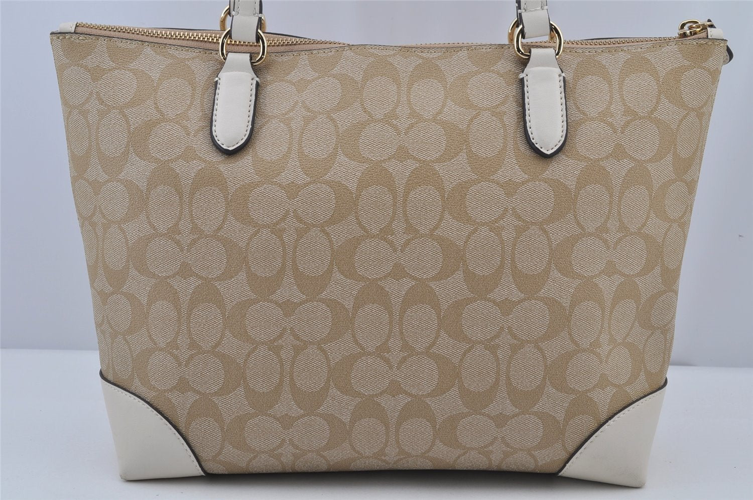 Authentic COACH Signature Shoulder Tote Bag PVC Leather F29208 Beige 7881J