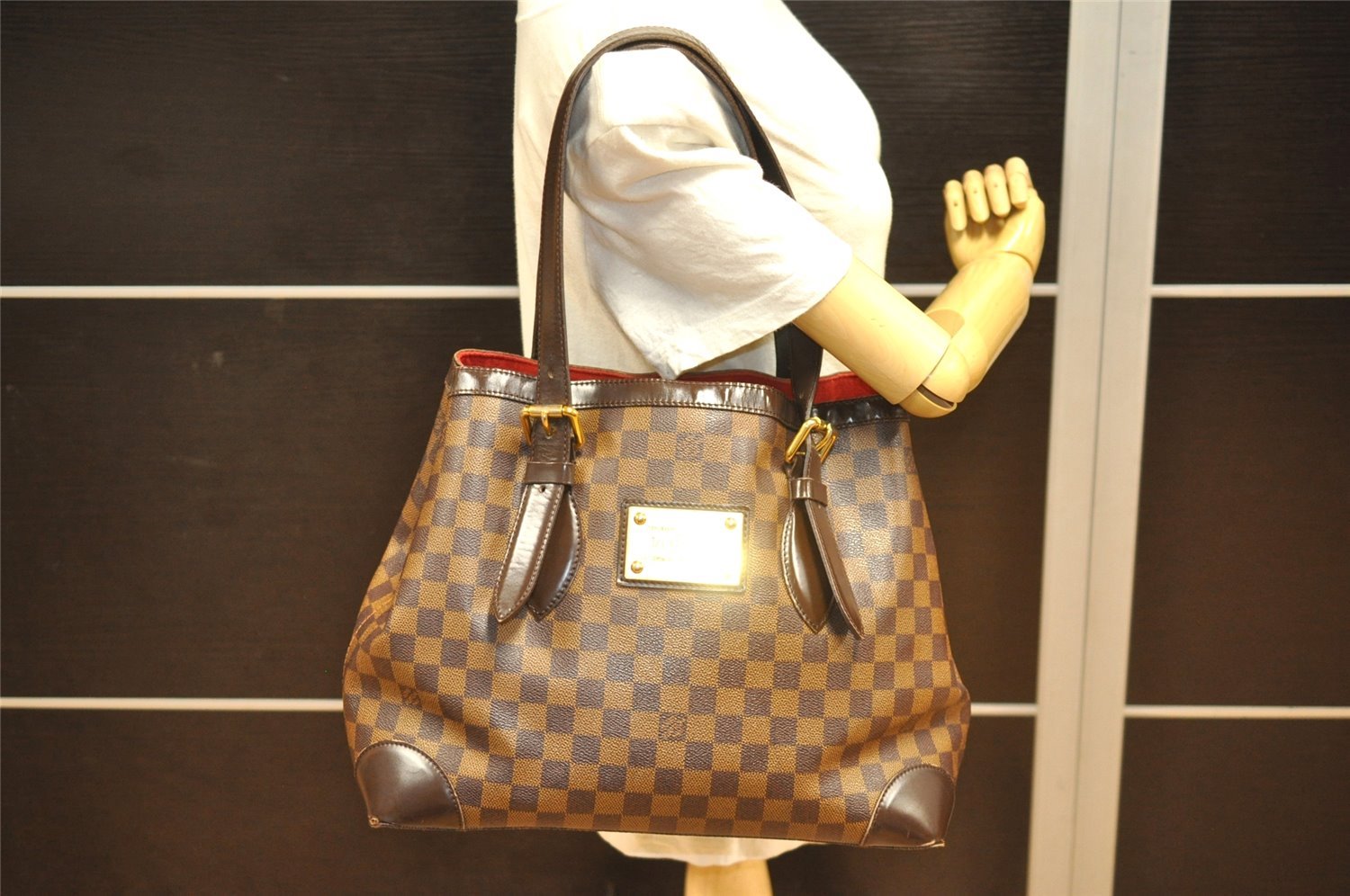 Authentic Louis Vuitton Damier Hampstead MM Shoulder Tote Bag N51204 LV 7885J