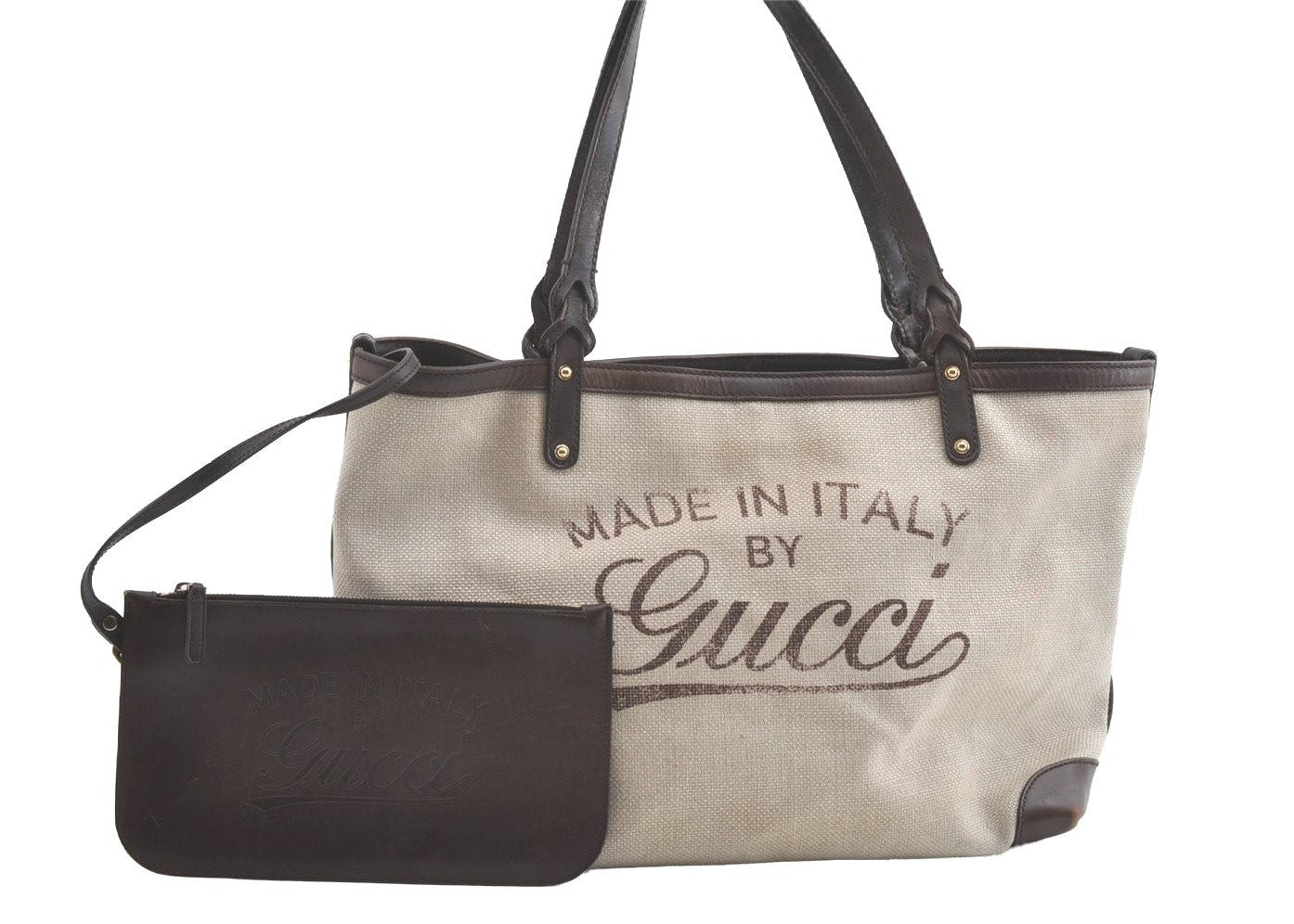 Authentic GUCCI Craft Shoulder Tote Bag Canvas Leather 247209 Beige 7889J