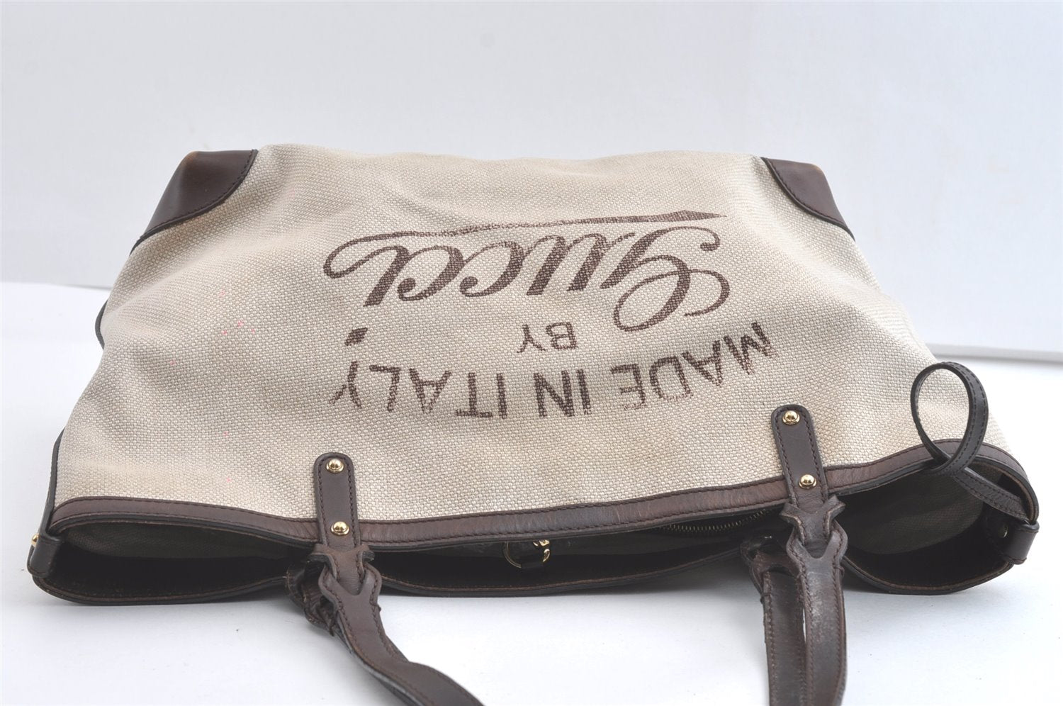 Authentic GUCCI Craft Shoulder Tote Bag Canvas Leather 247209 Beige 7889J